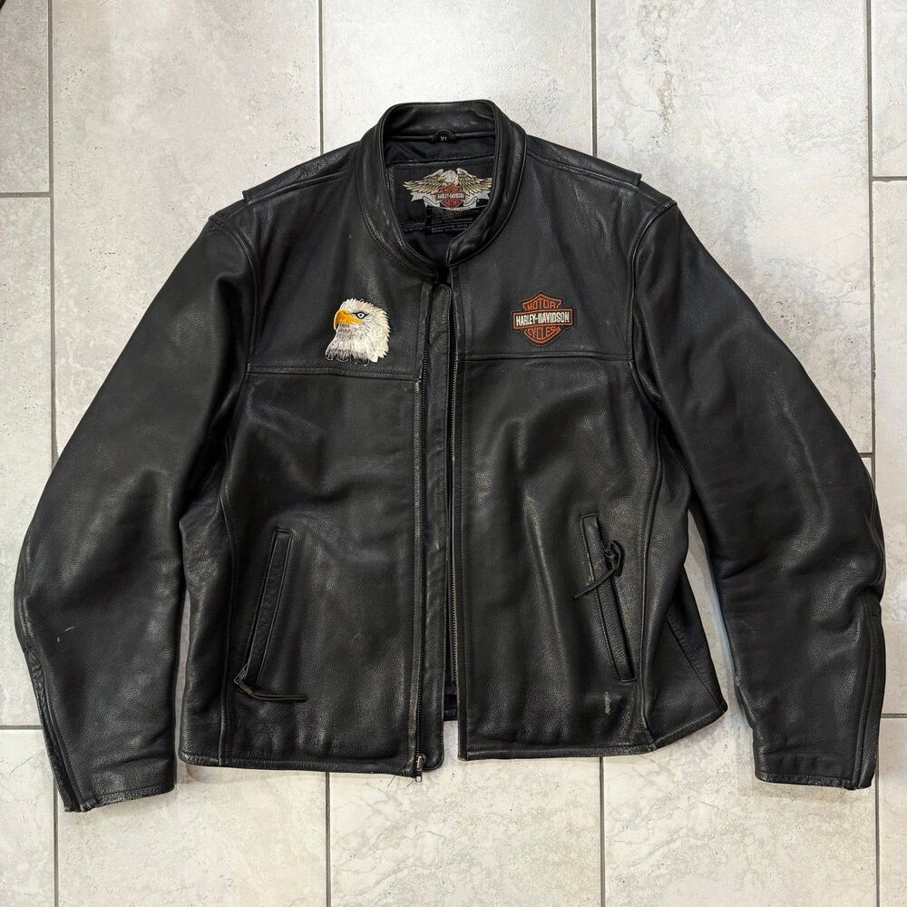 Vintage Y2K Harley-Davidson Leather Jacket Eagle Size XL Men’s Black